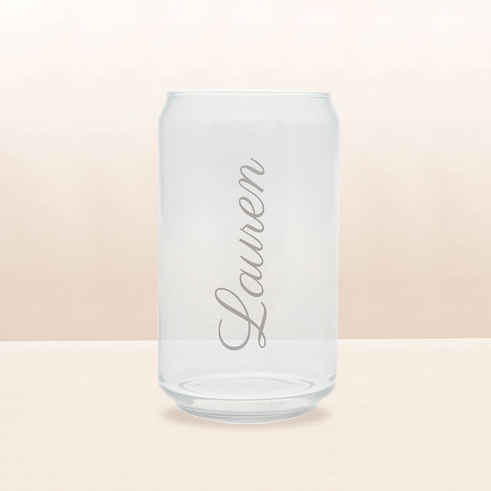 Personalised Engraved Name Can Shaped Glass