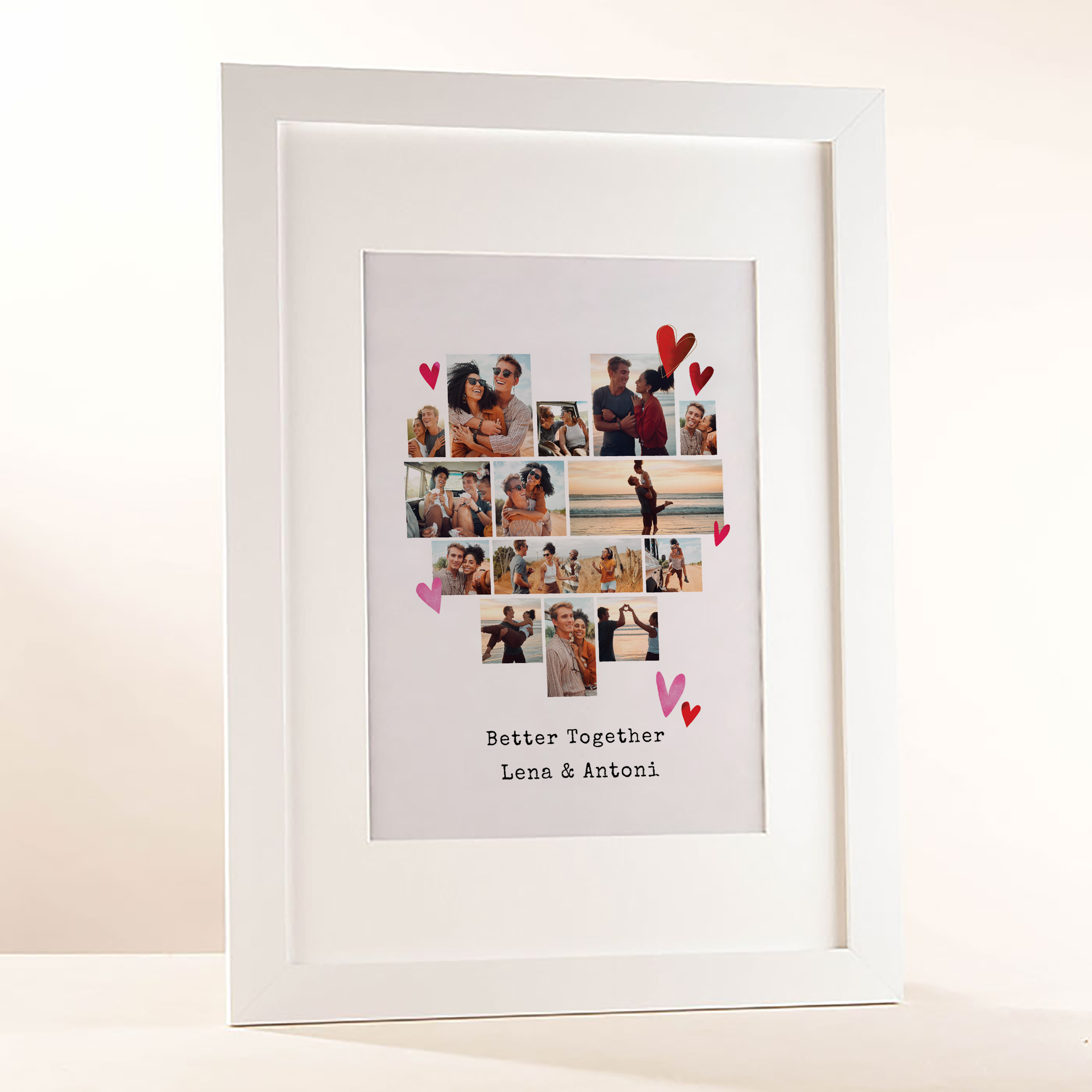 Multi Photo Upload Framed Photo Heart Print With Message - Better Together