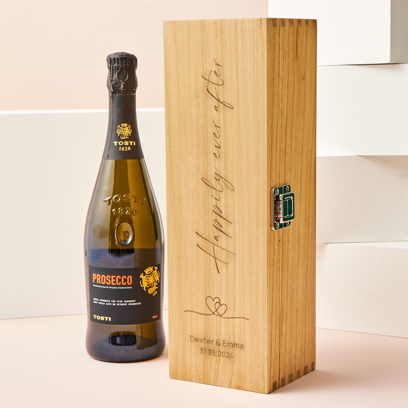 Engraved Wooden Box With Luxury Prosecco - Happily Ever After