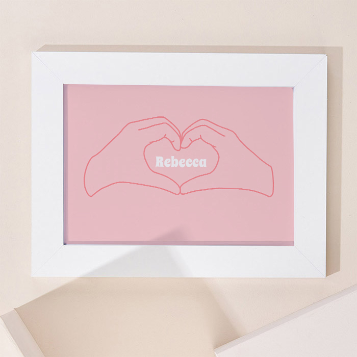 Personalised Pink Hand Heart Framed Print