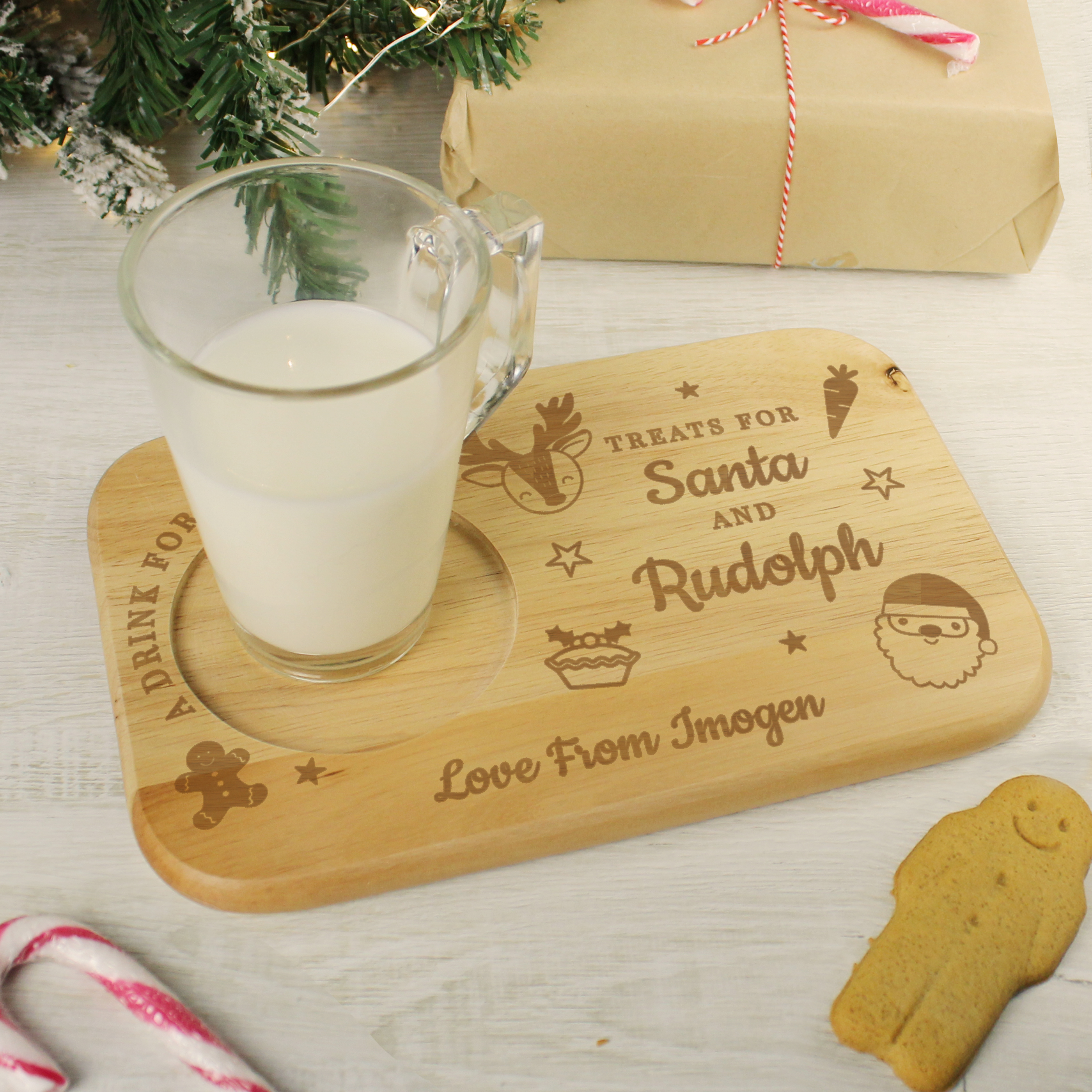 Personalised Treats for Santa Wooden Coaster Tray