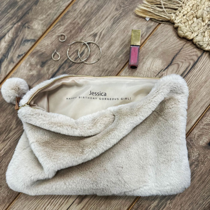 Personalised Hidden Message Faux Fur Cosmetic Bag