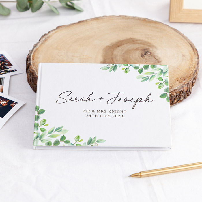 Personalised Wedding Guest Book - Green Eucalyptus