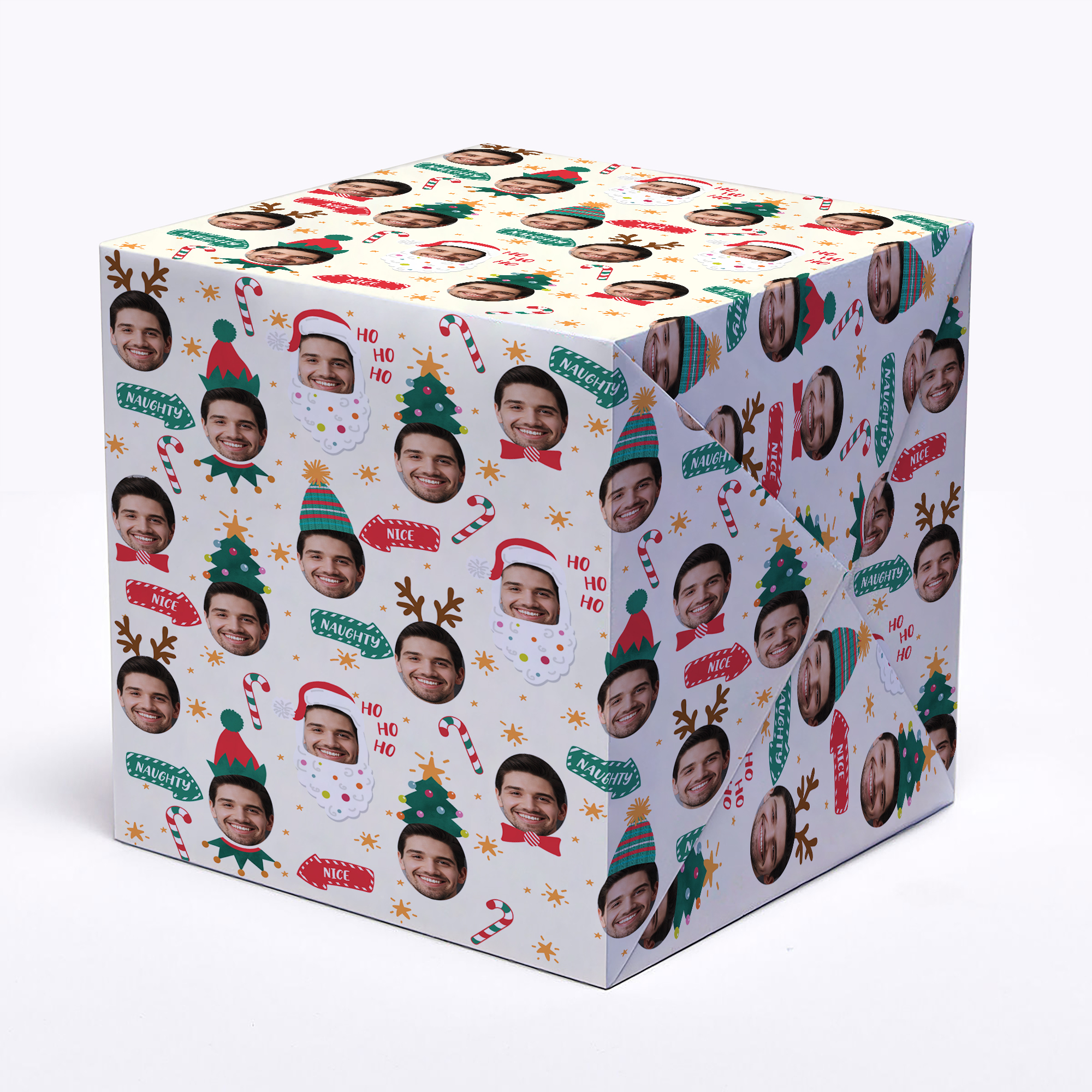 Personalised Christmas Wrapping Paper - Photo Upload Face In Christmas Hats