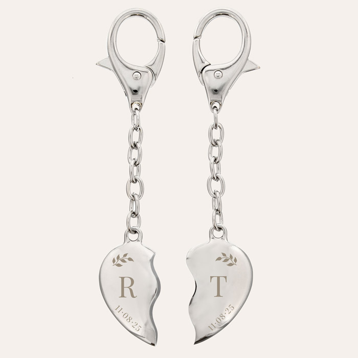 Personalised Two Part Heart Keyring Set