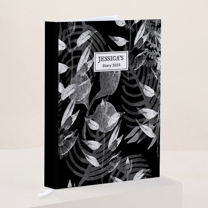 Personalised Diary - Black And White Flowers