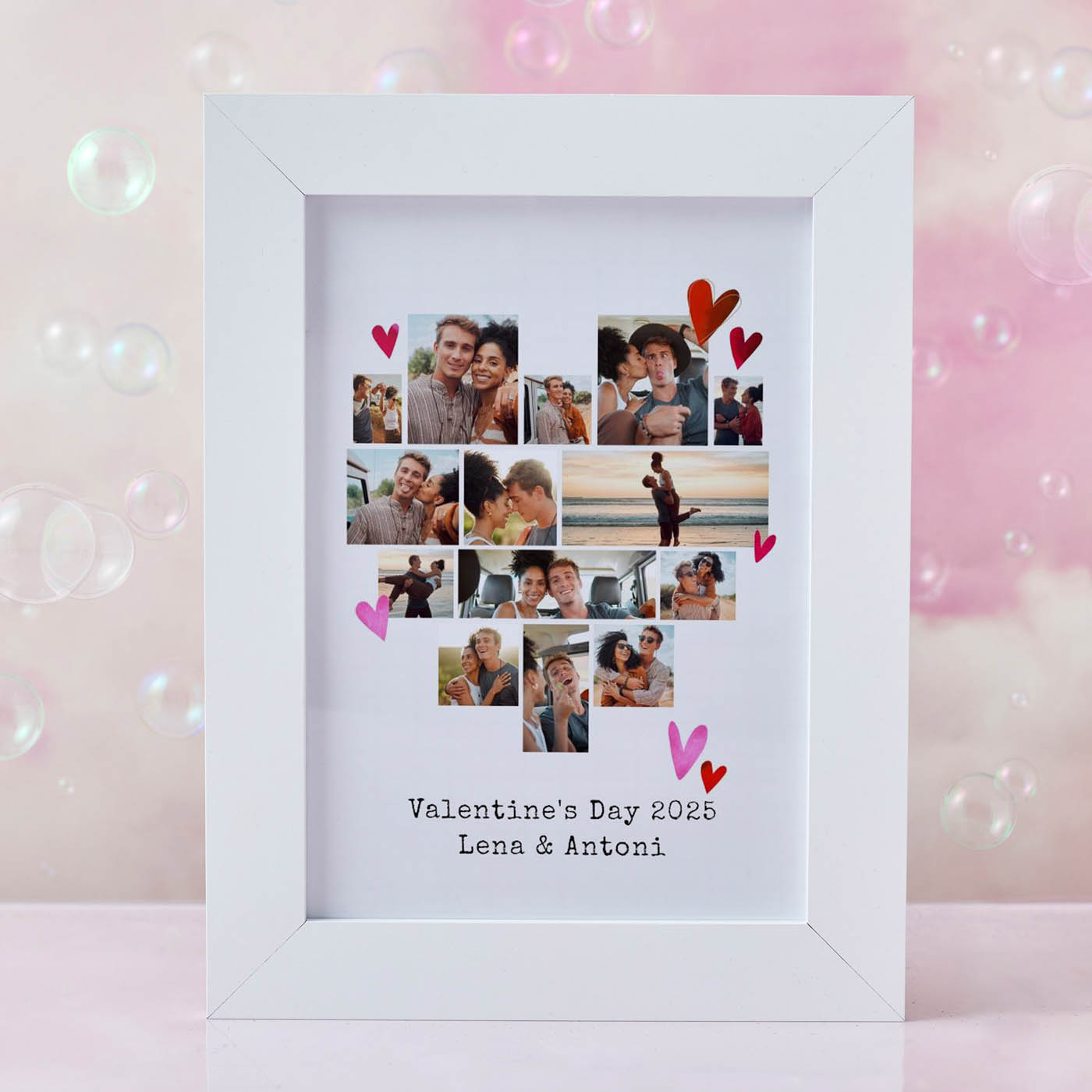 Multi Photo Upload Framed Photo Heart Print With Message - Happy Valentine's Day