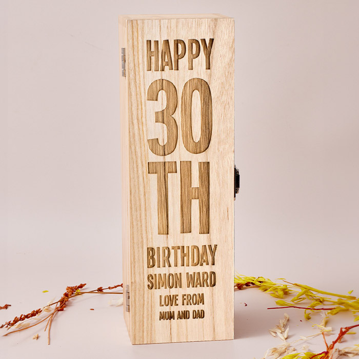 Engraved Wooden Box With Luxury Prosecco - 30th Birthday