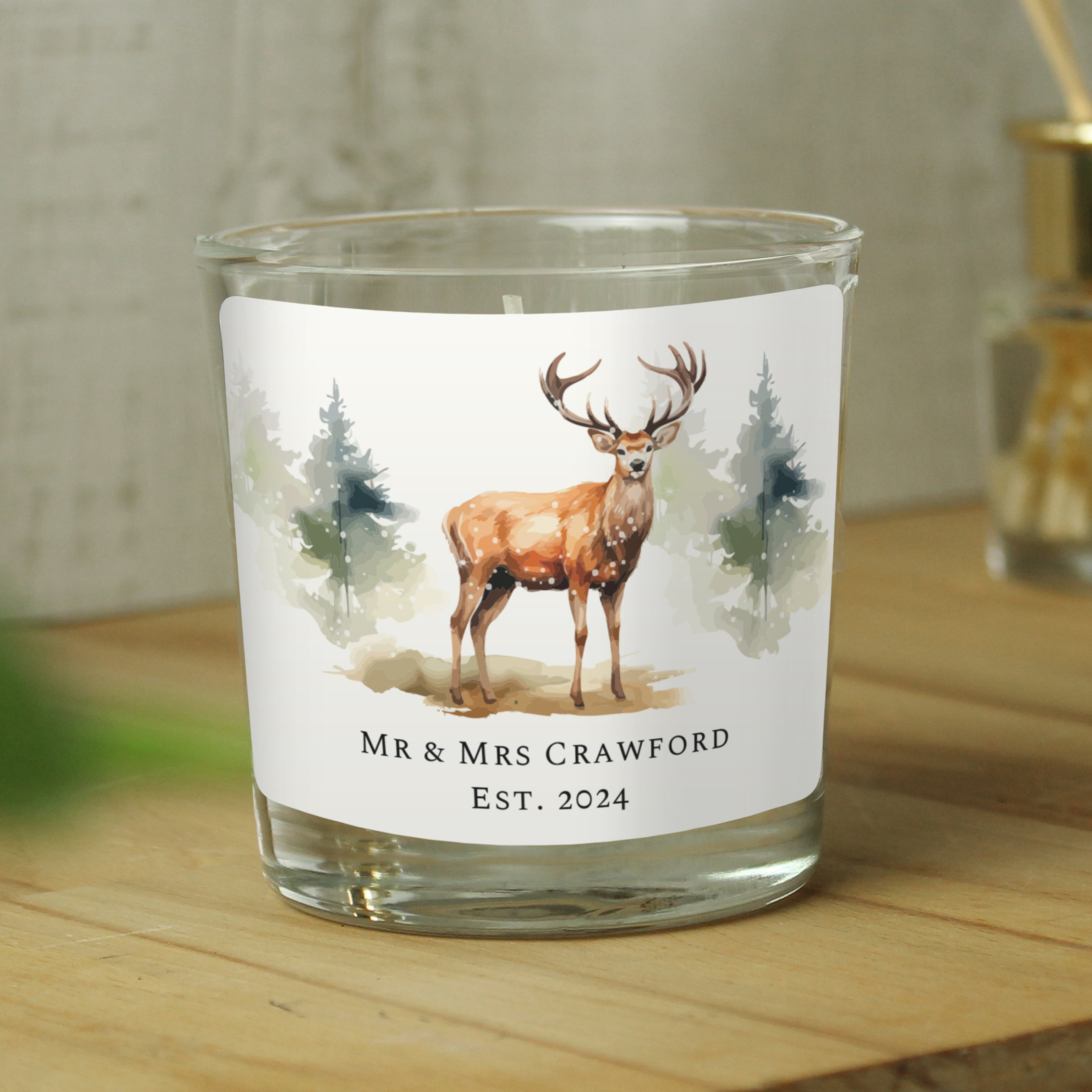 Personalised Water Colour Stag Candle Jar