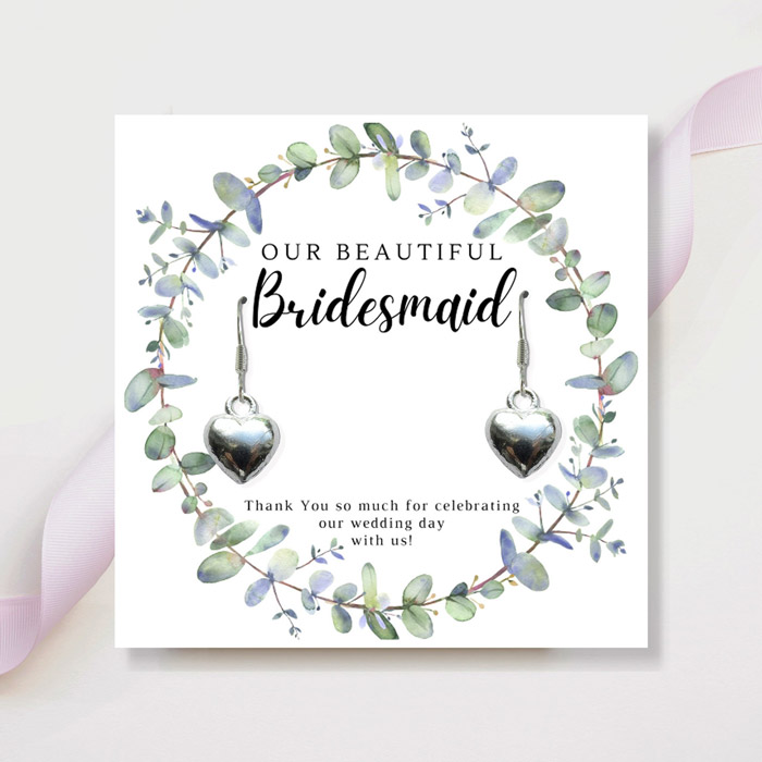 Bridesmaid Heart Earrings - Eucalyptus