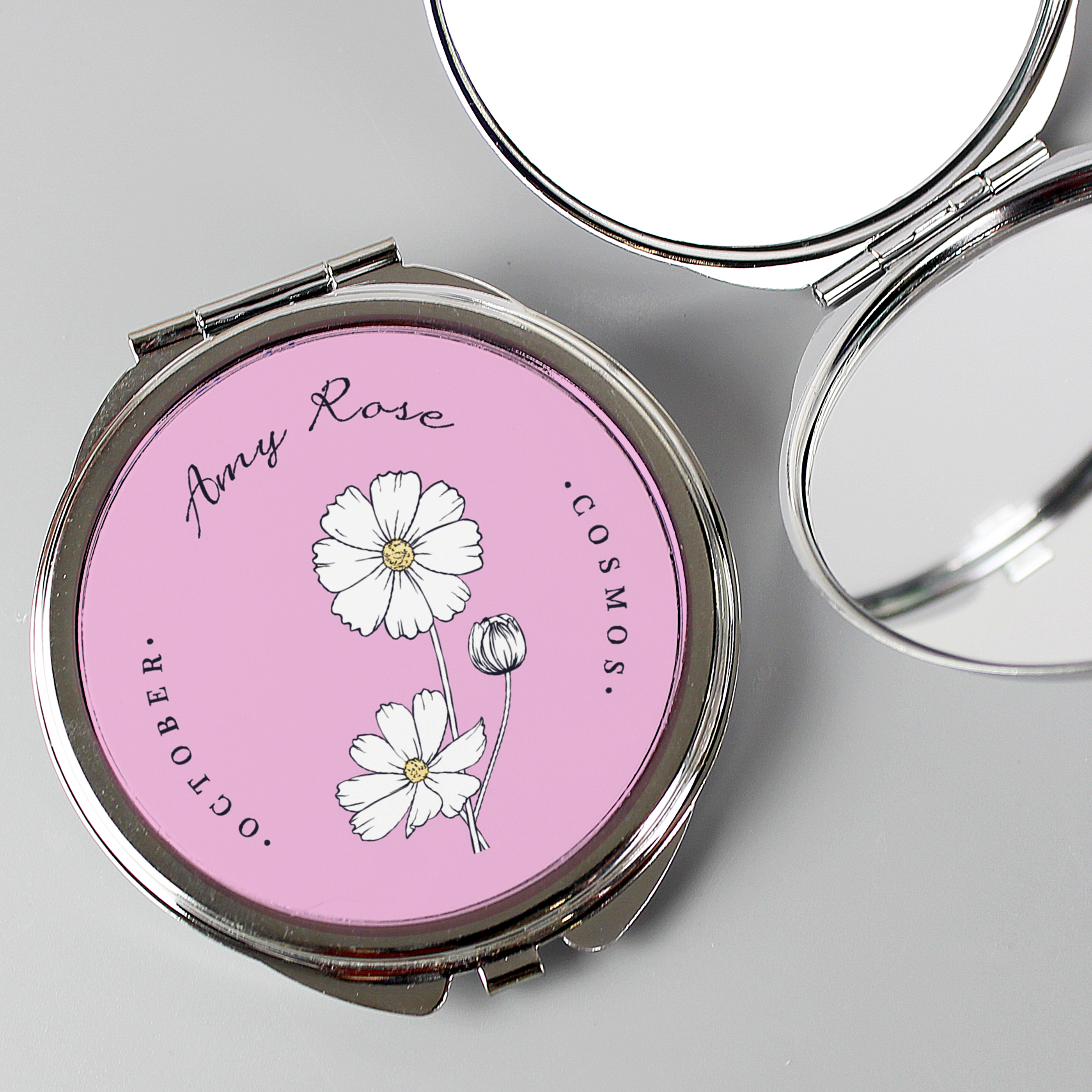 Personalised Flower Of The Month Compact Mirror