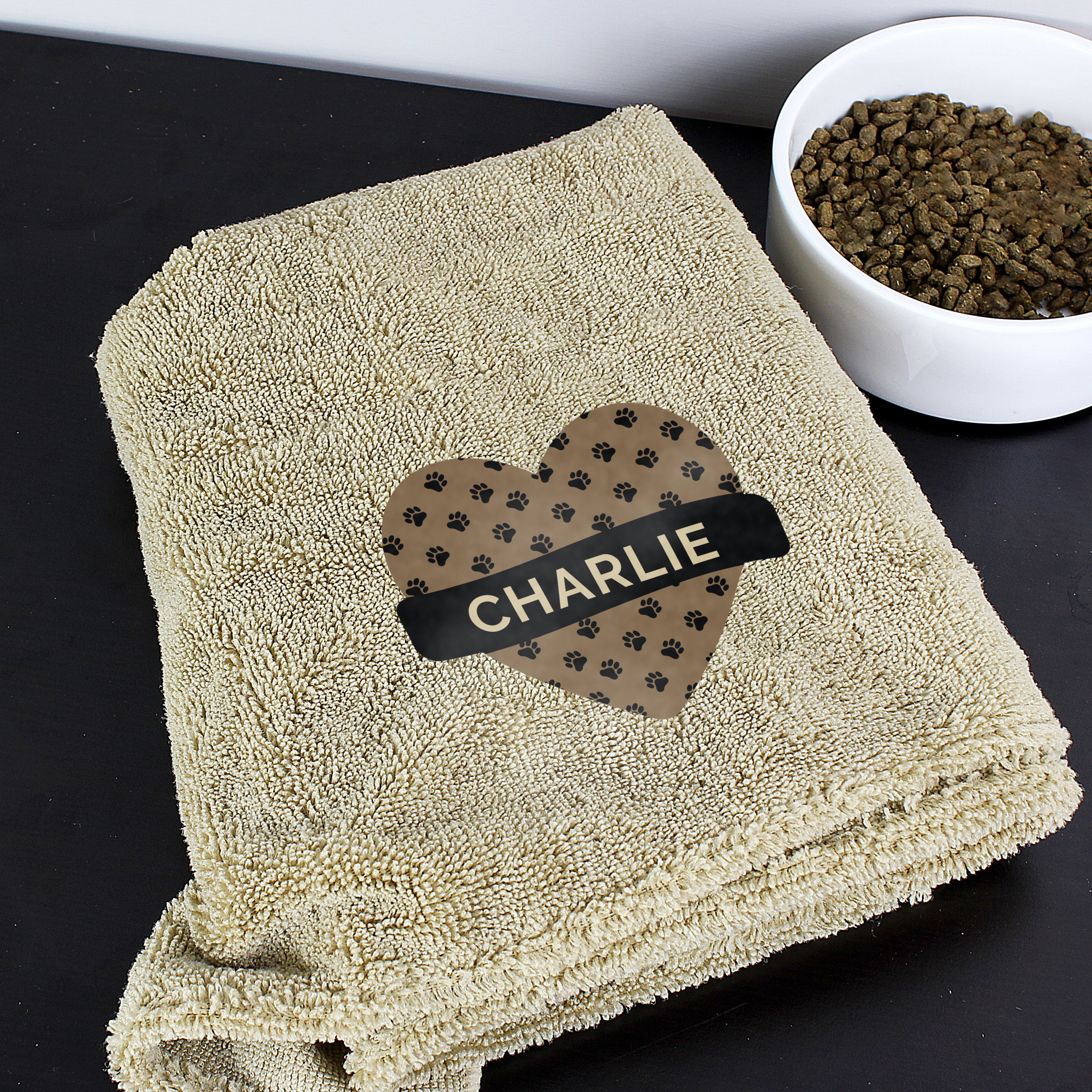 Personalised Heart Brown Microfibre Pet Towel