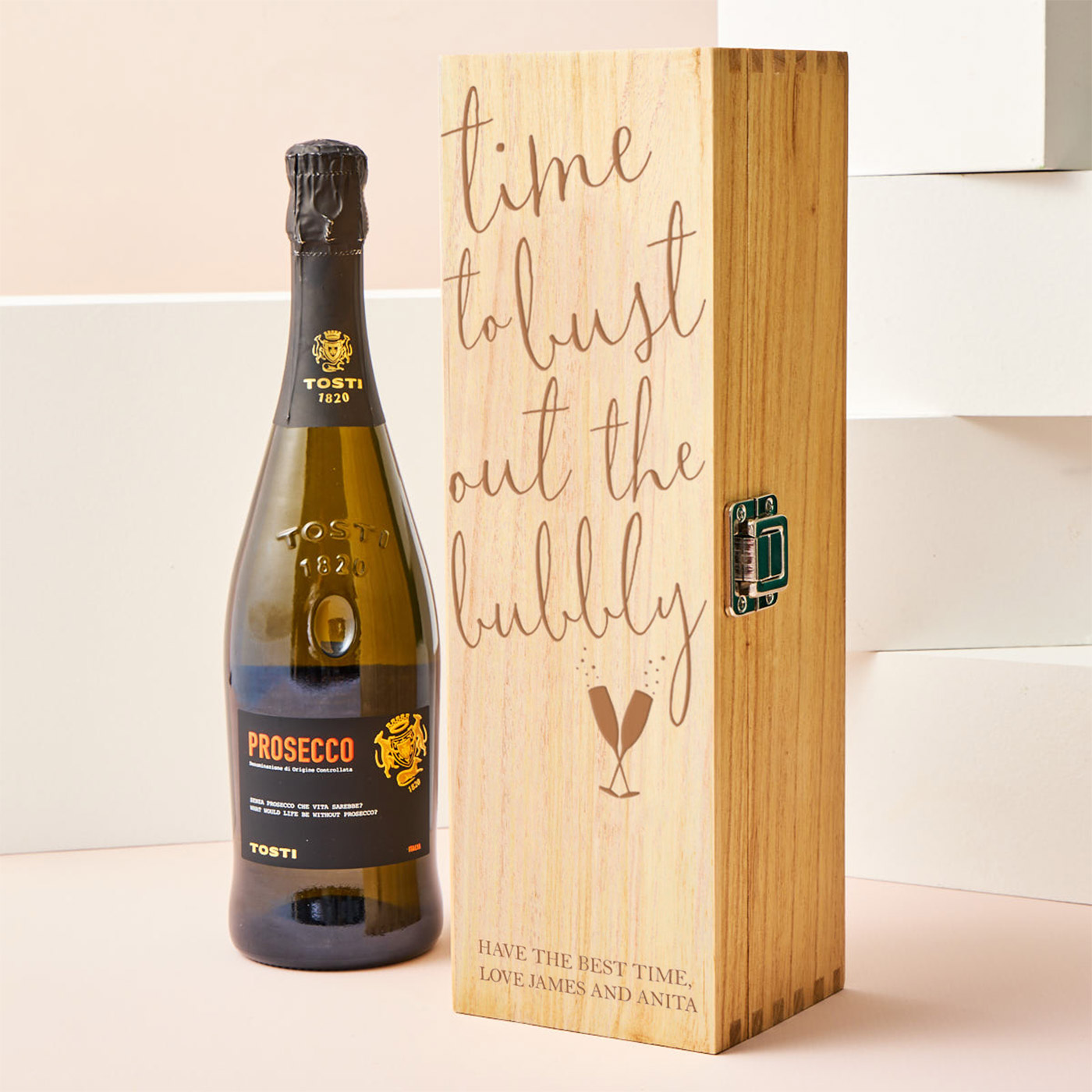 Engraved Wooden Box With Luxury Prosecco - Bust Out The Bubbly