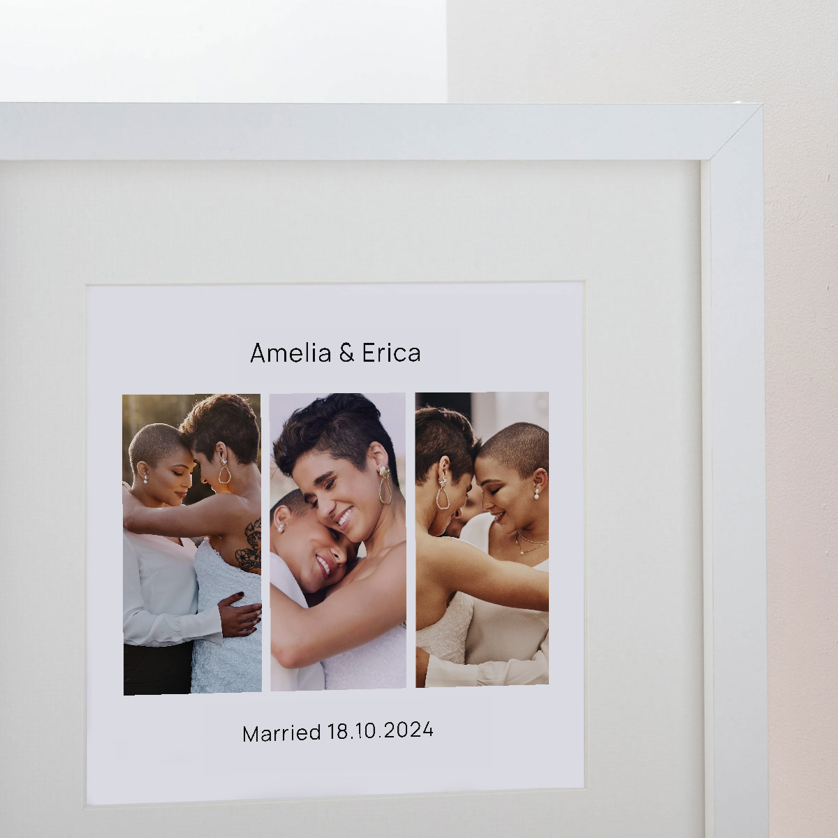 Personalised Square Framed 3 Photo Upload Wall Art Print -  Wedding Day