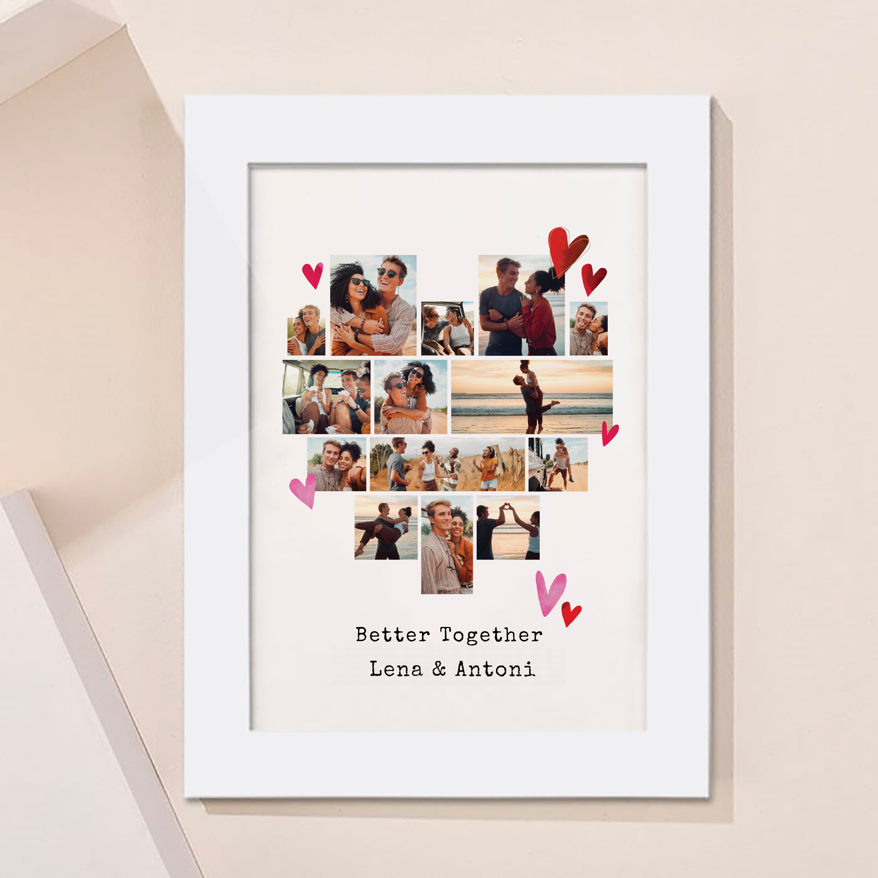 Multi Photo Upload Framed Photo Heart Print With Message - Better Together