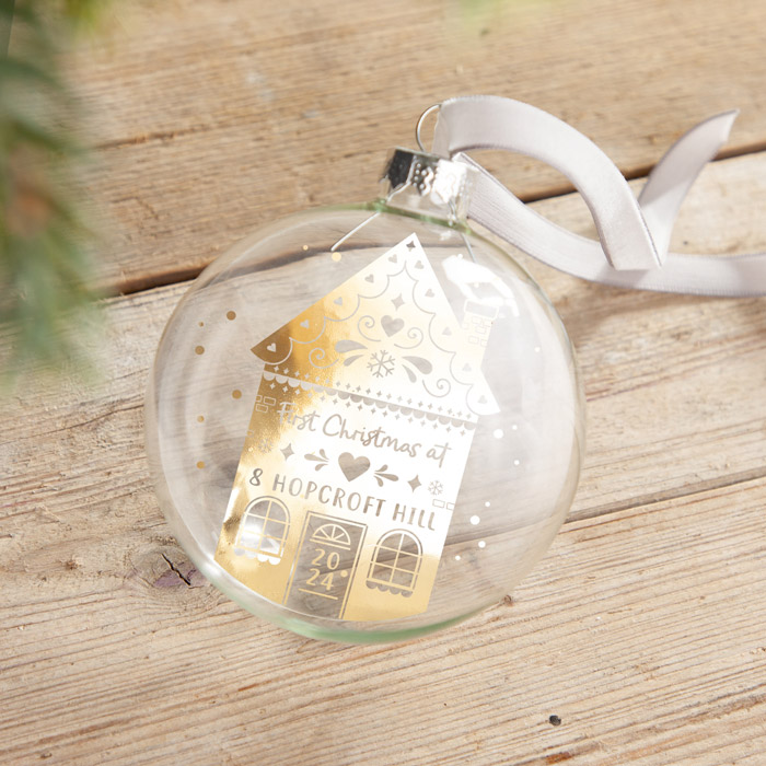 Personalised Gingerbread House New Home Foiled Glass Bauble