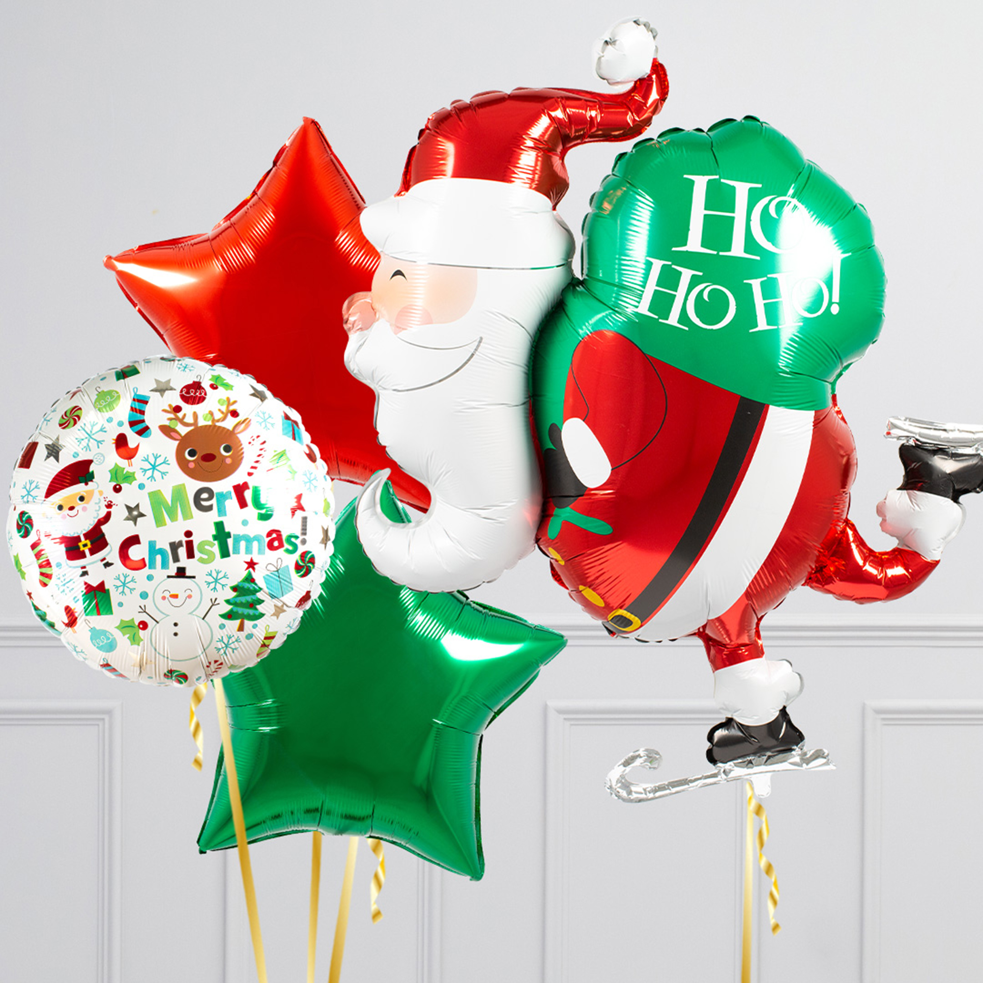 Skating Santa Inflated Christmas Supershape & Foils Bundle - FREE DELIVERY