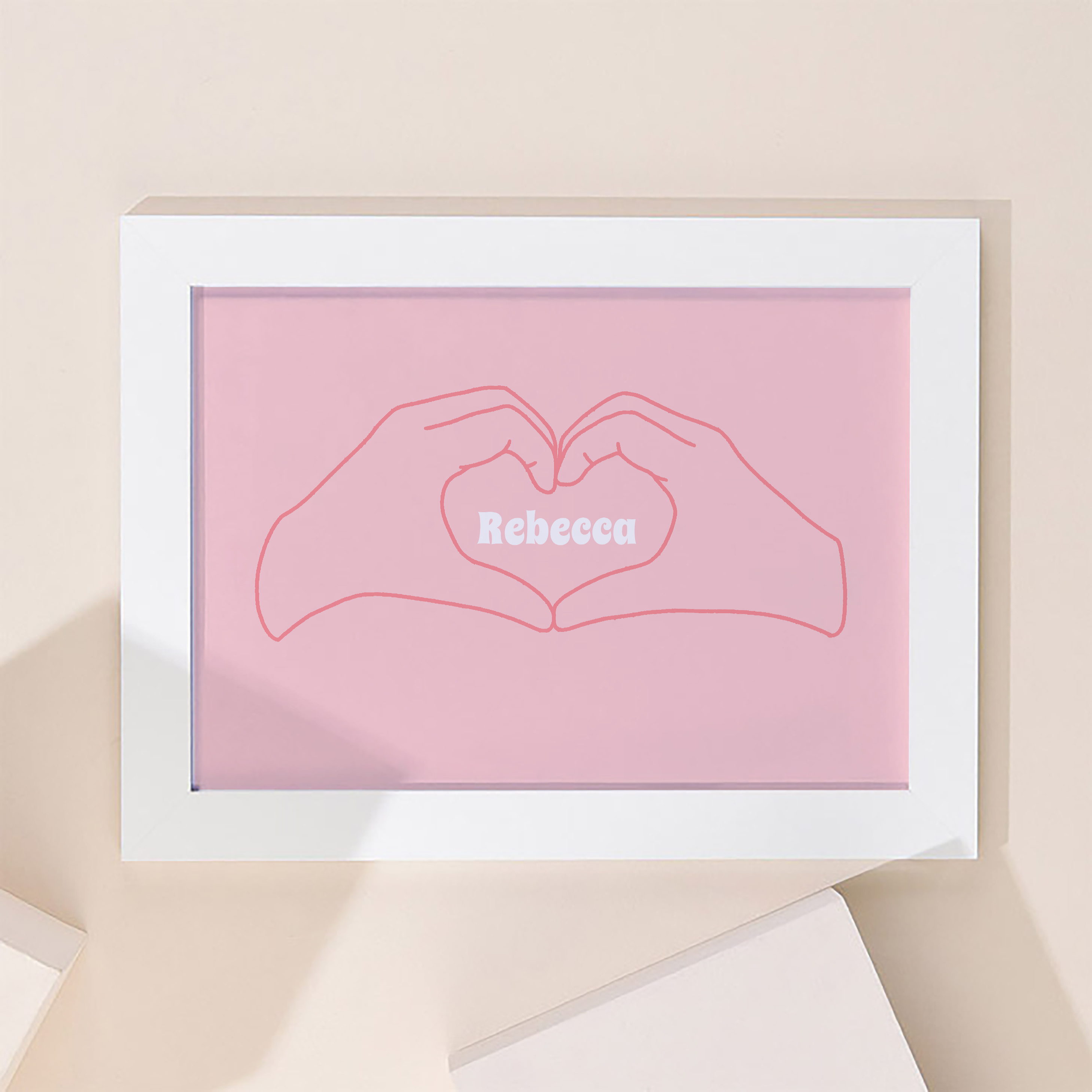 Personalised Pink Hand Heart Framed Print