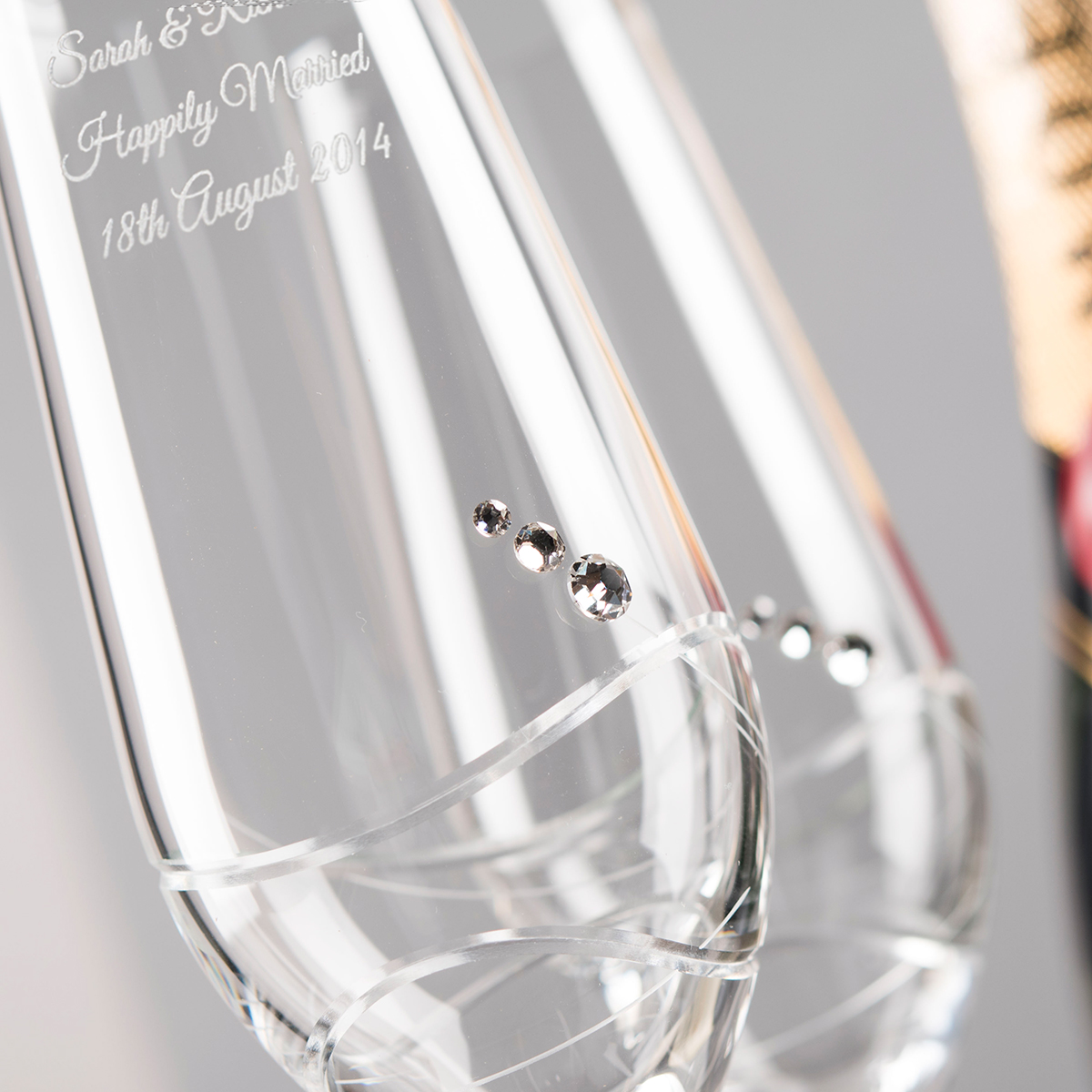 Engraved Set of 2 Crystal Champagne Flutes - Wedding