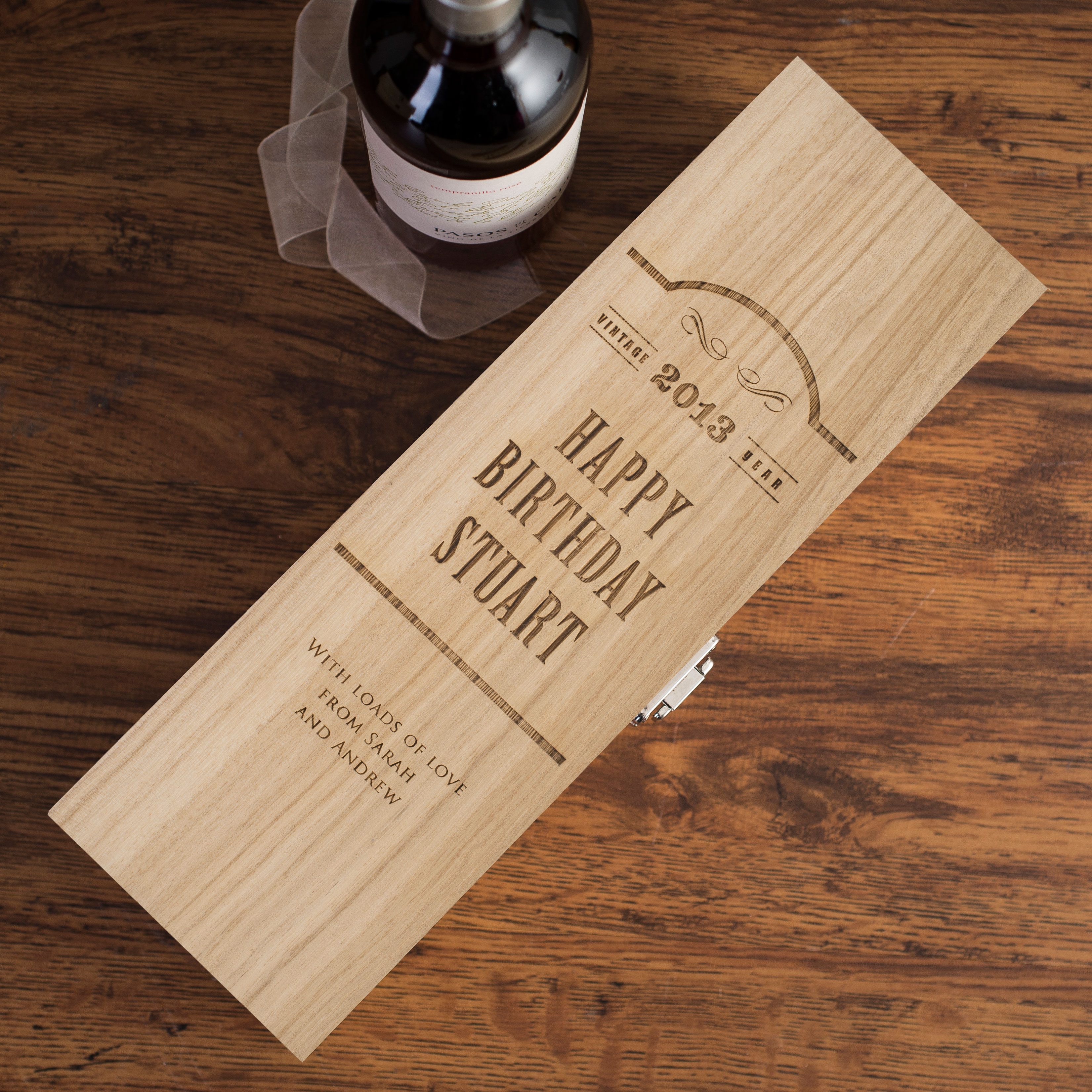 Personalised Luxury Wooden Wine Box - Happy Birthday, Vintage Year