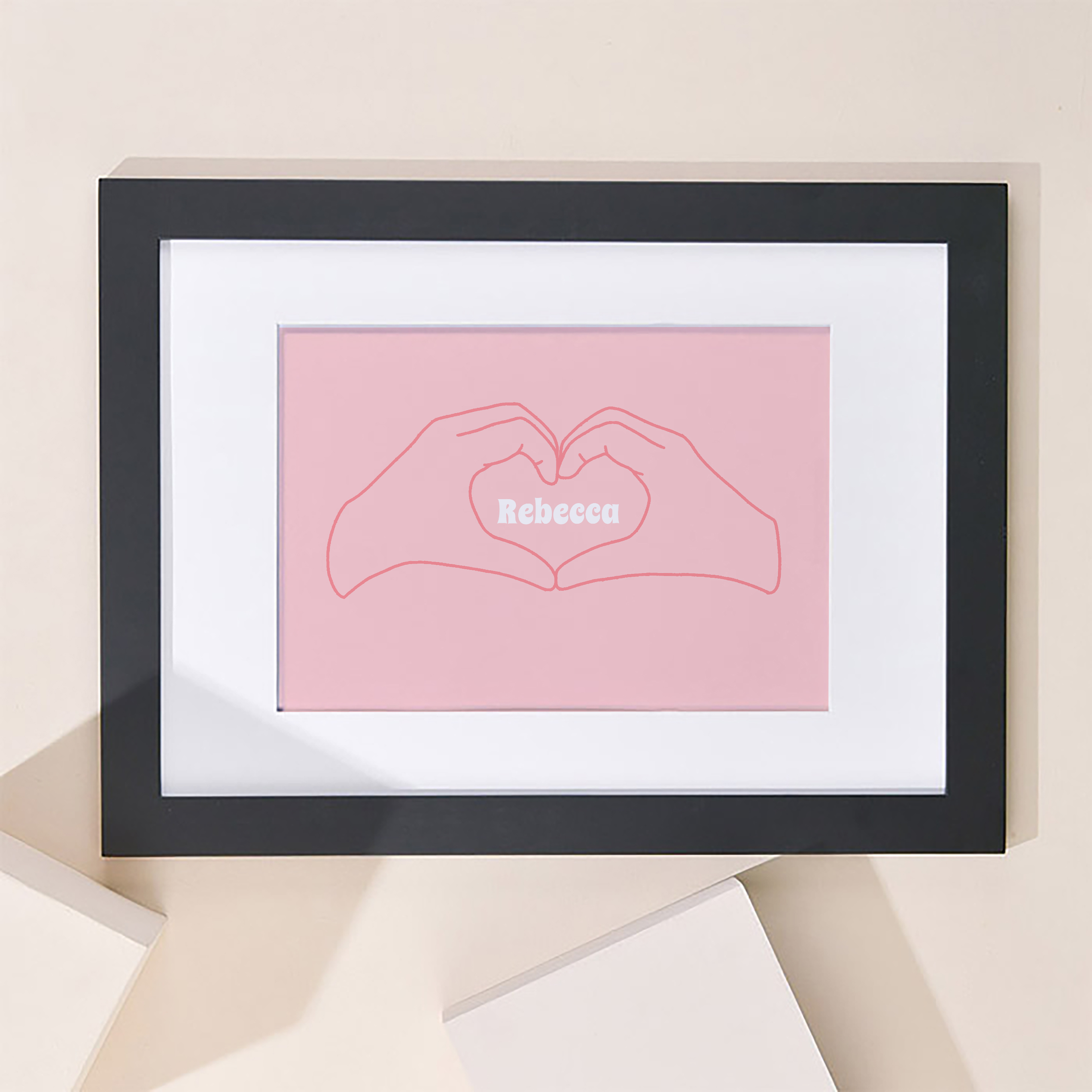 Personalised Pink Hand Heart Framed Print