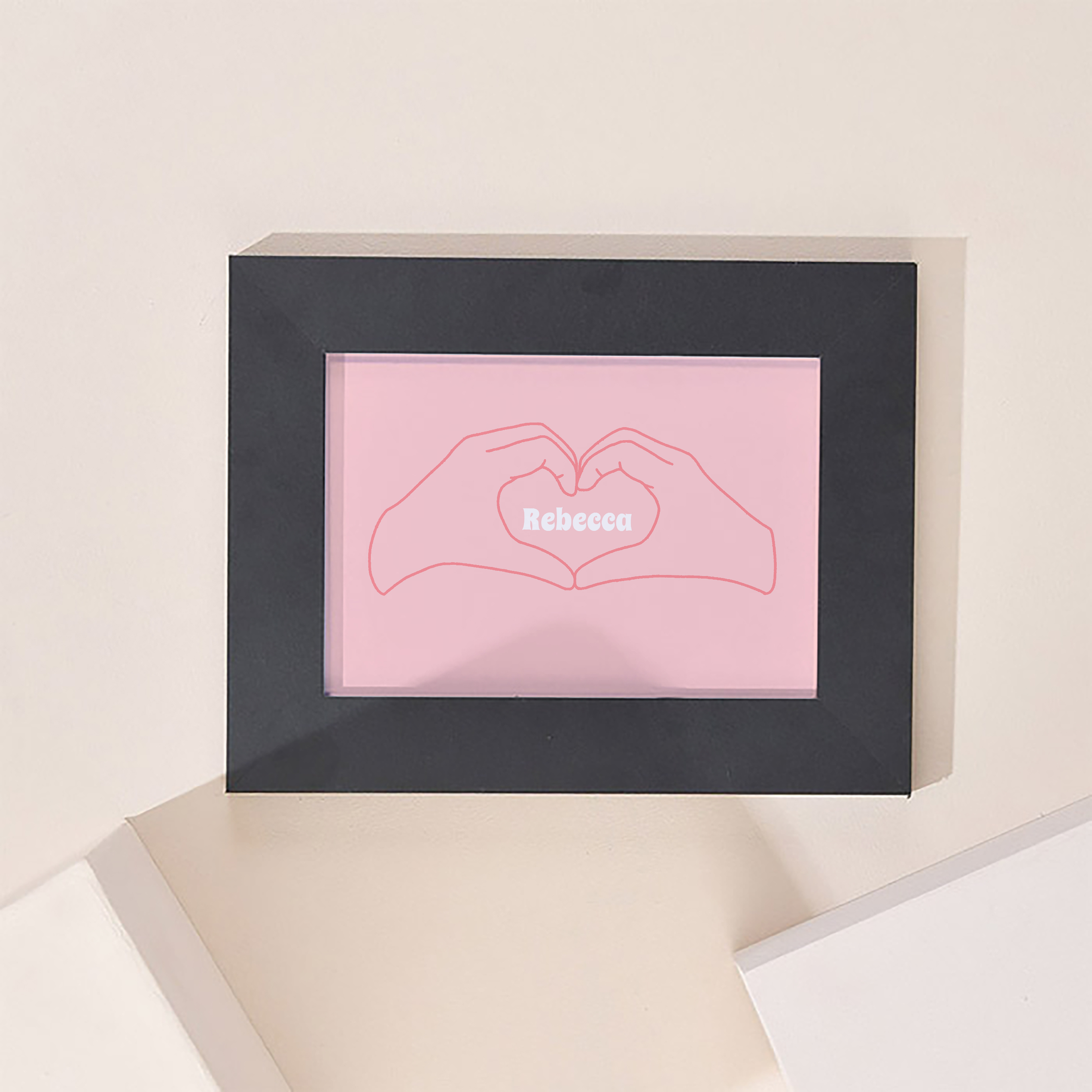 Personalised Pink Hand Heart Framed Print