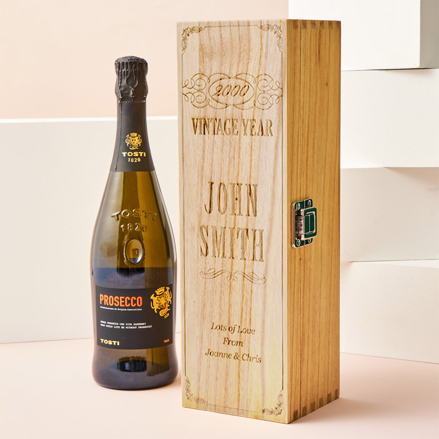 Engraved Wooden Box With Luxury Prosecco - Vintage Year