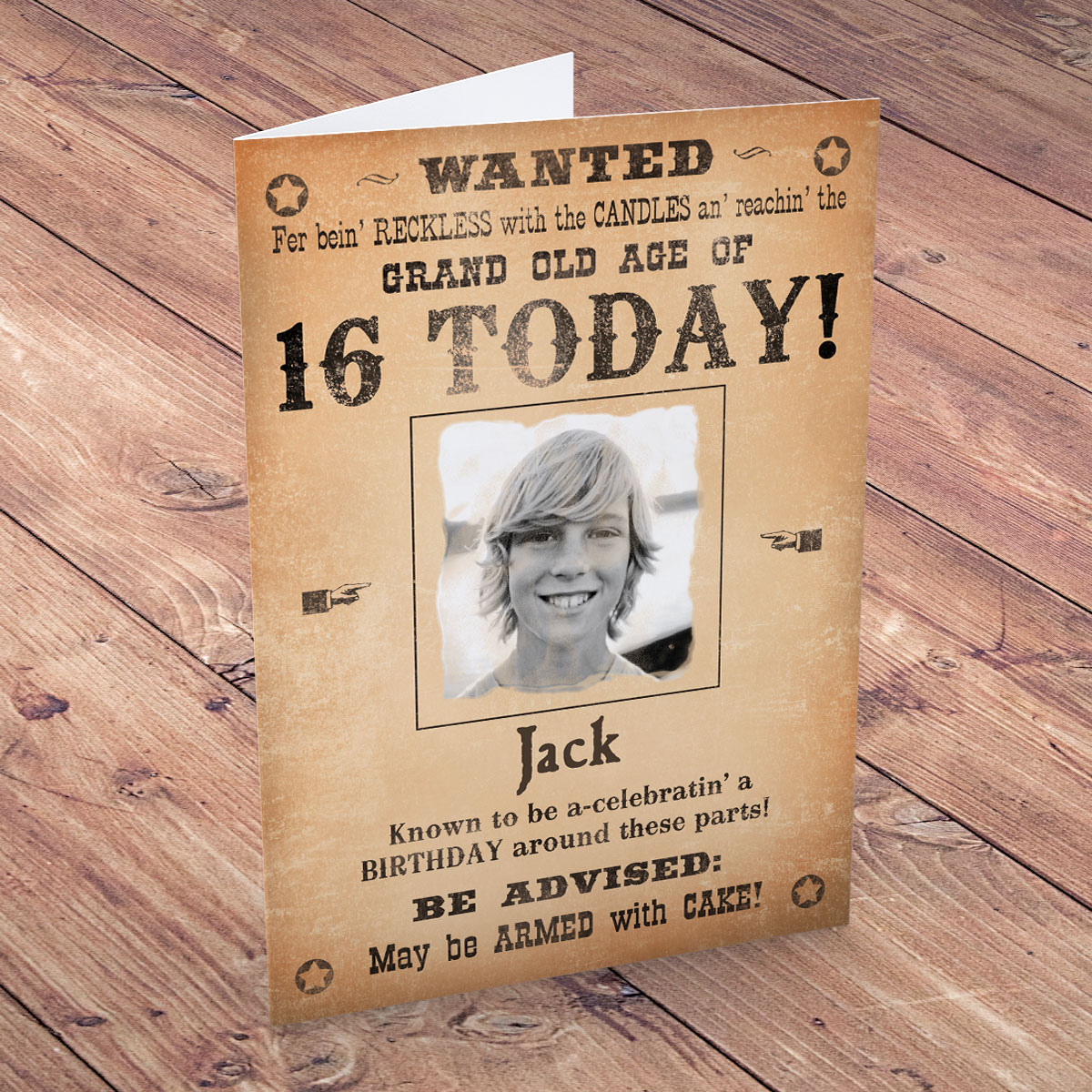 Photo Upload Card - Wanted, Birthday Today 16th