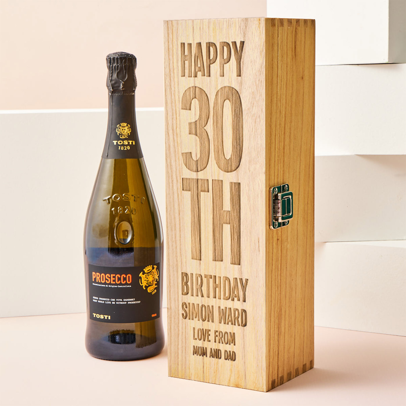 Engraved Wooden Box With Luxury Prosecco - 30th Birthday