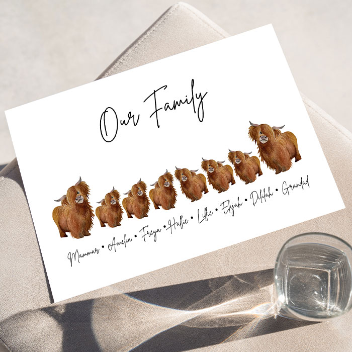 Personalised Highland Cow Family Print