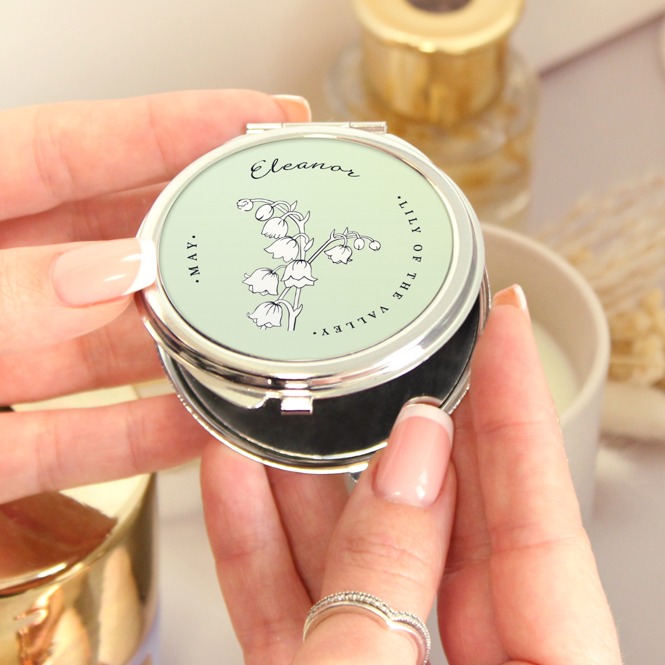 Personalised Flower Of The Month Compact Mirror