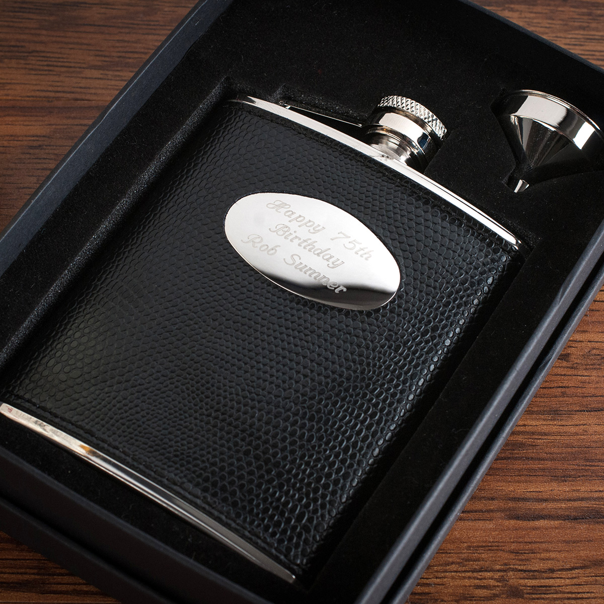 Engraved Leather Hip Flask & Gift Box