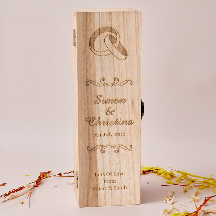 Engraved Wooden Box With Luxury Prosecco - Wedding Rings