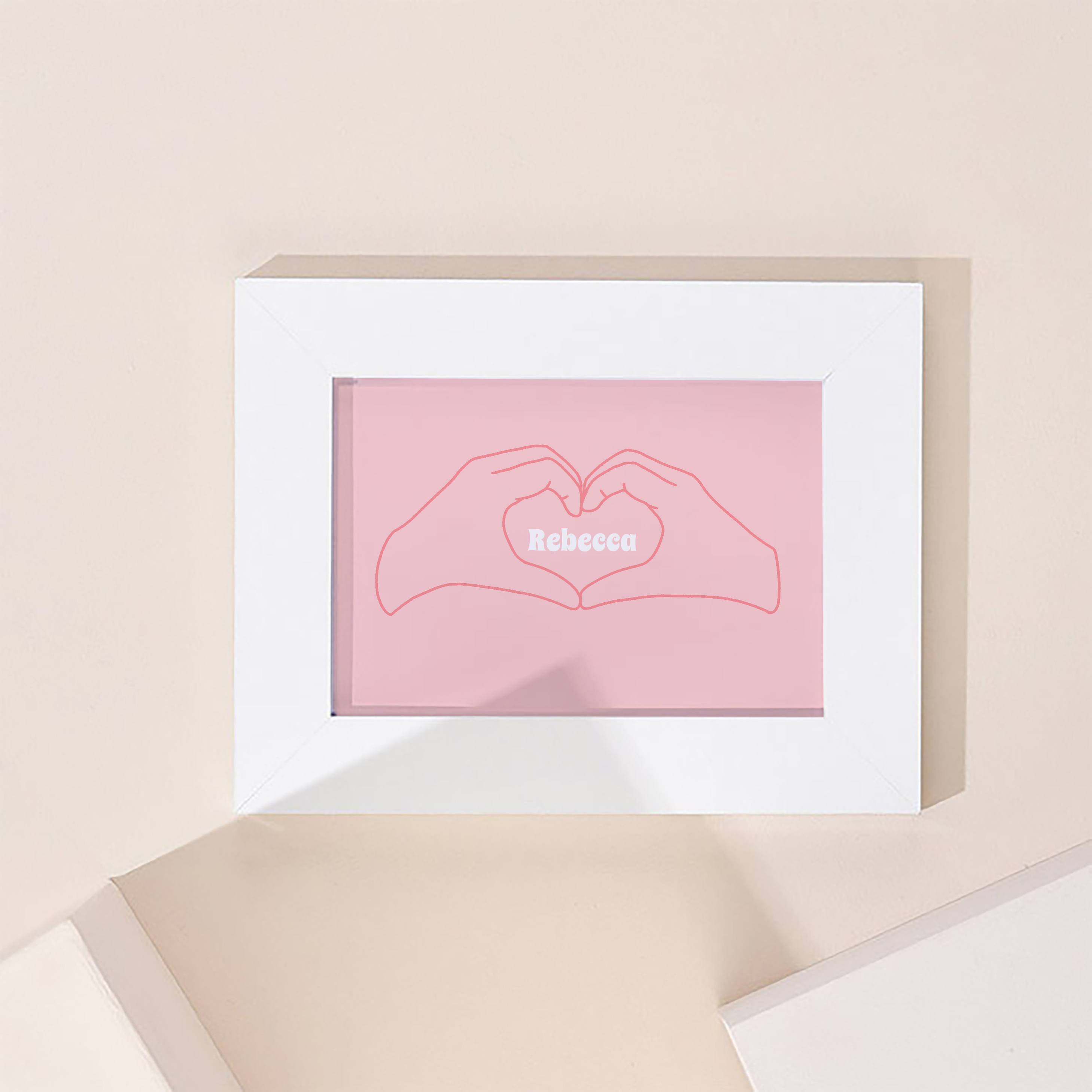 Personalised Pink Hand Heart Framed Print