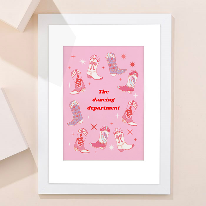 Personalised Pink Country Cowboy Boots Framed Print