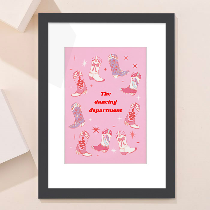 Personalised Pink Country Cowboy Boots Framed Print