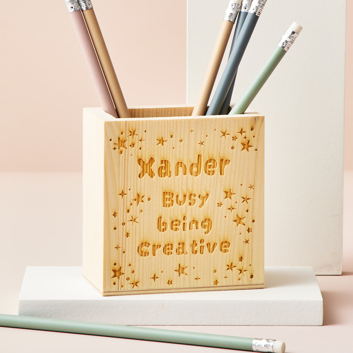 Personalised Wooden Pen Pot - Busy Being Creative