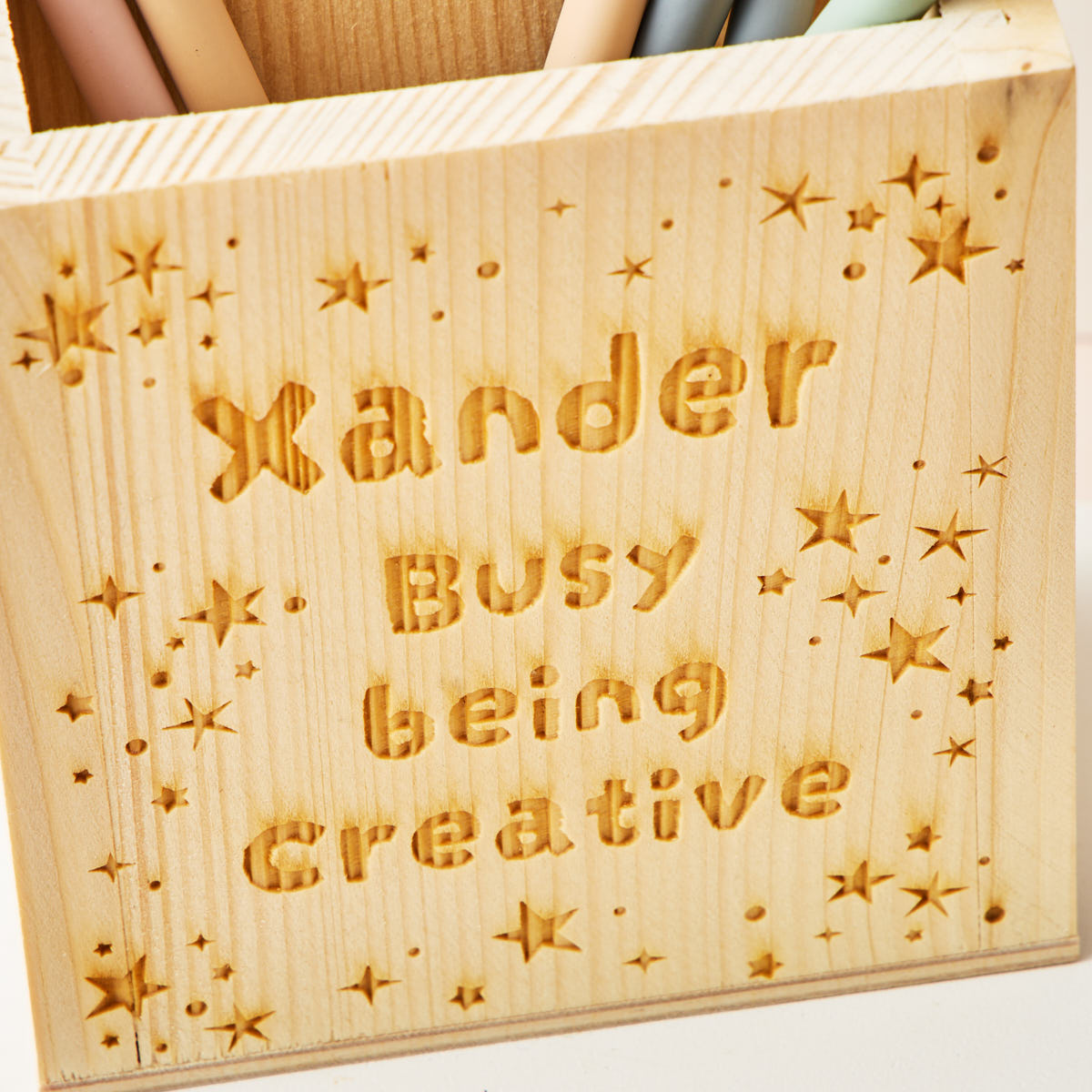 Personalised Wooden Pen Pot - Busy Being Creative