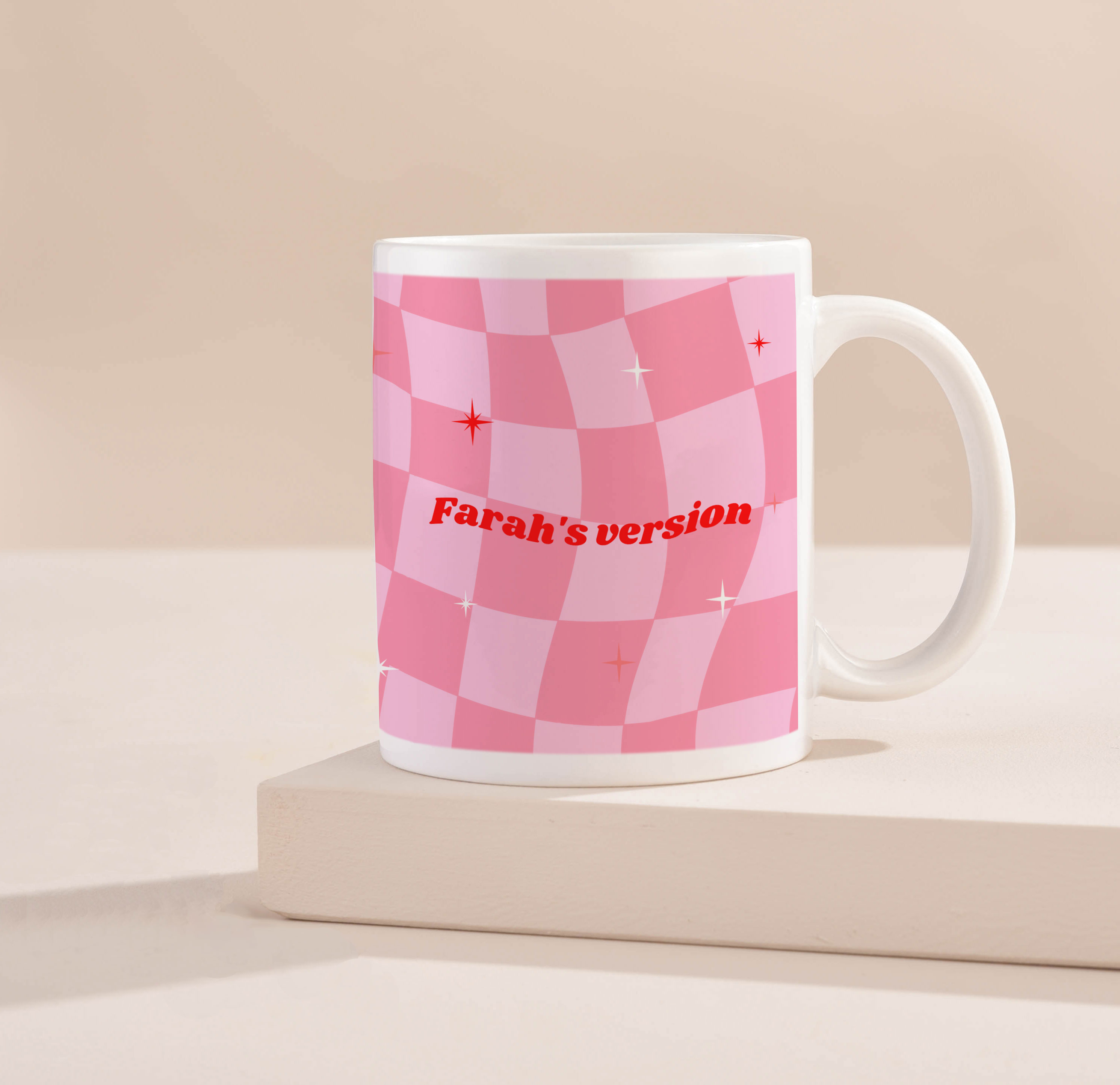 Personalised Groovy Pink Chequered Mug - Name