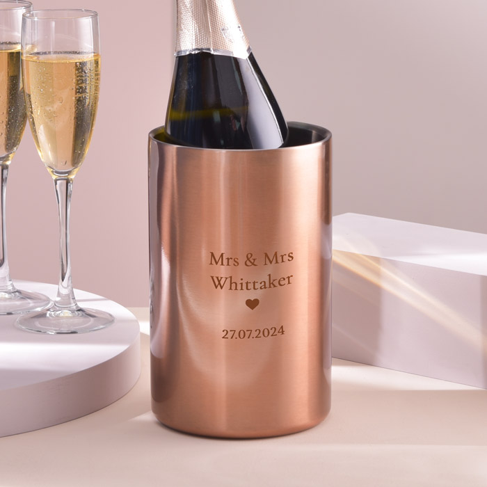 Personalised Engraved Wine Cooler Bucket - Love Heart Mrs & Mrs