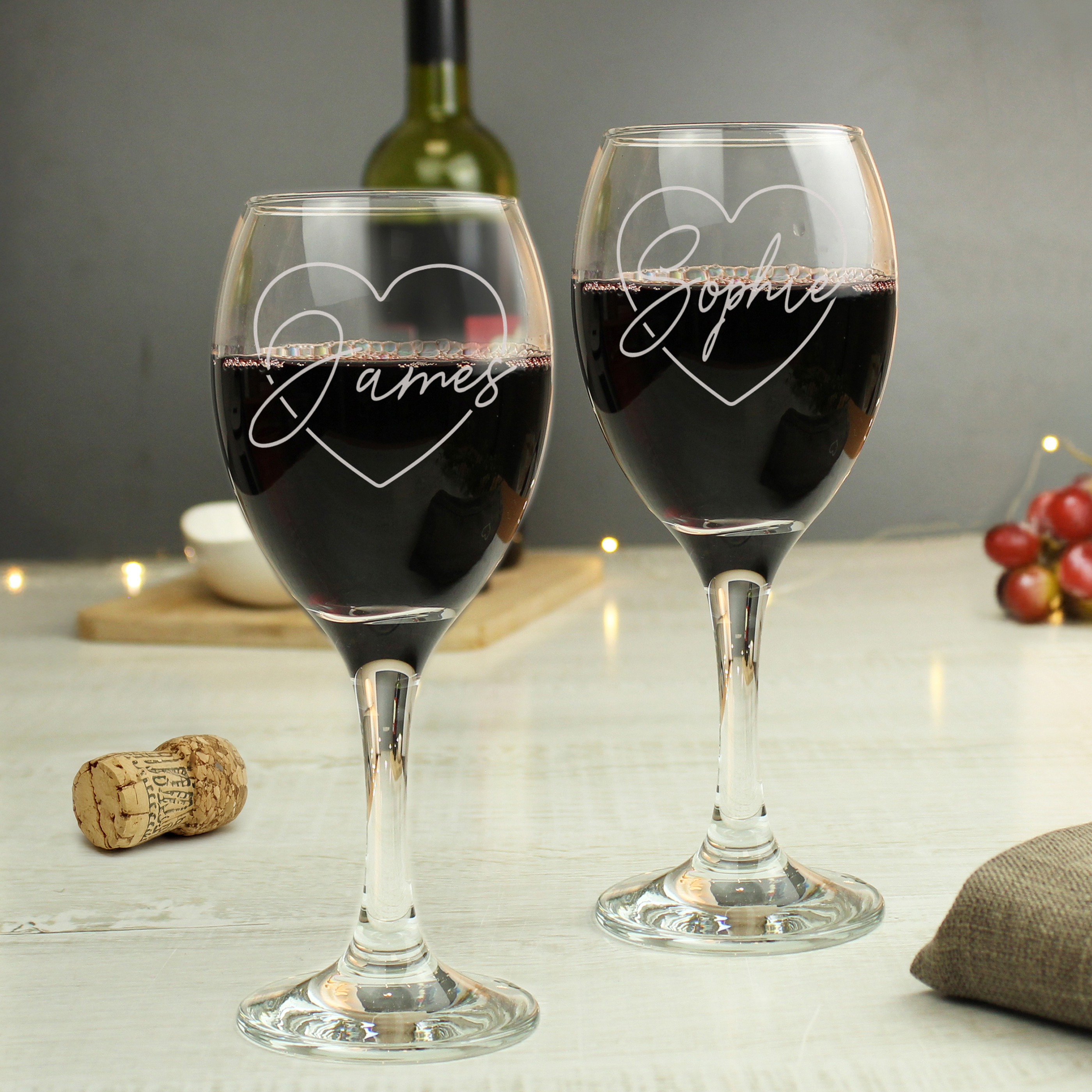 Personalised Heart Name Wine Glass Set