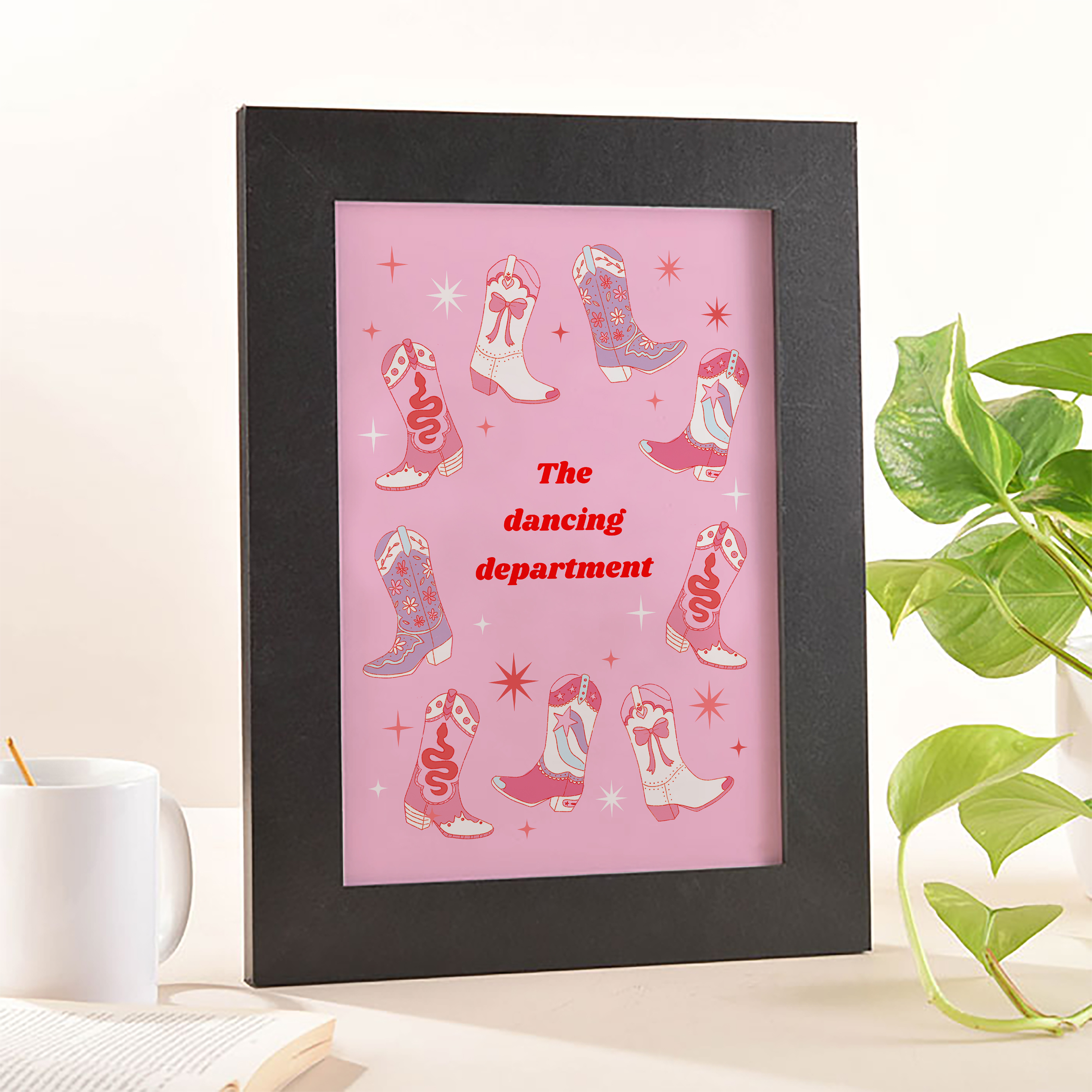 Personalised Pink Country Cowboy Boots Framed Print