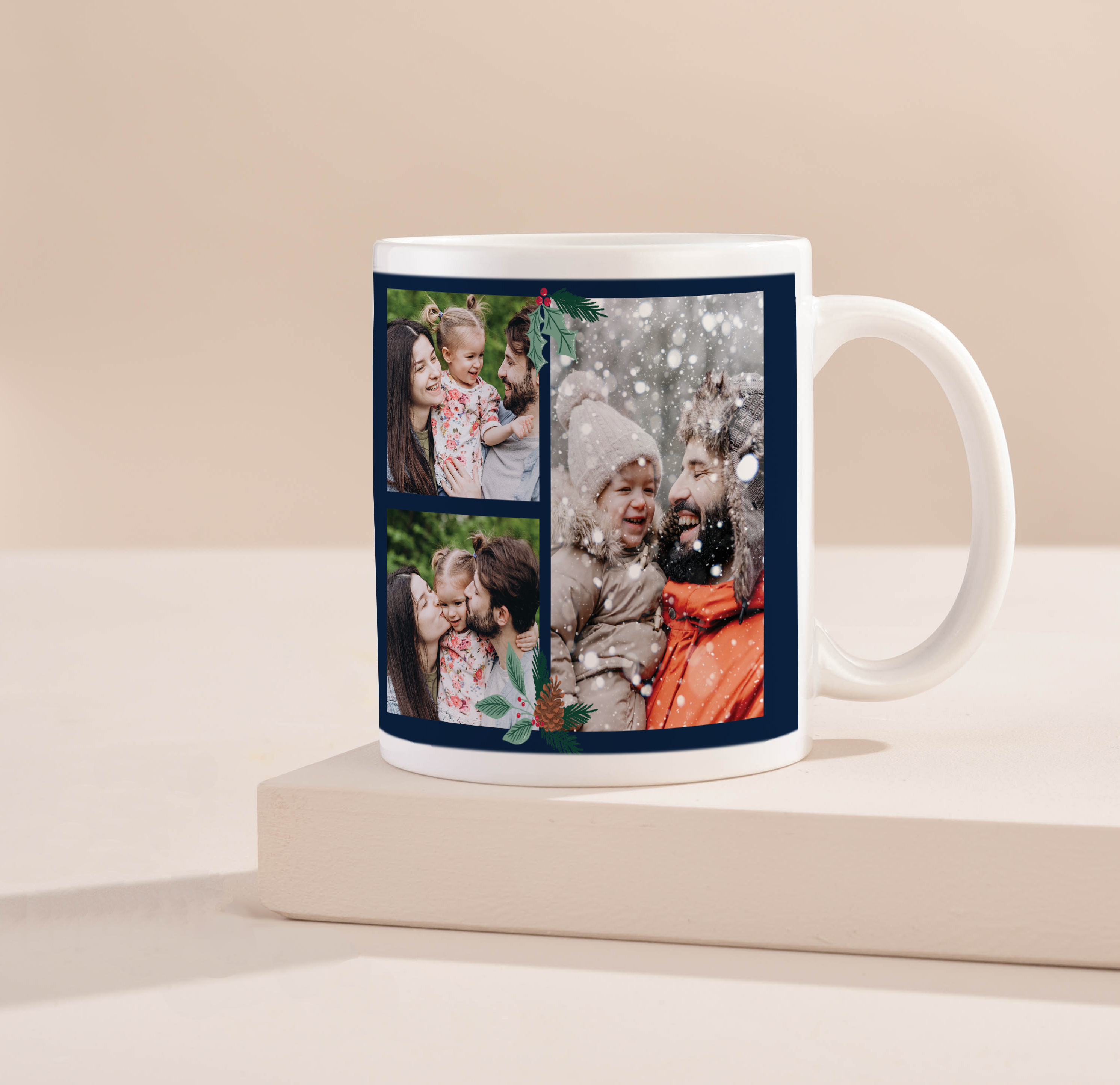 Multi Photo Upload Mug - Holly Designed Merry Christmas