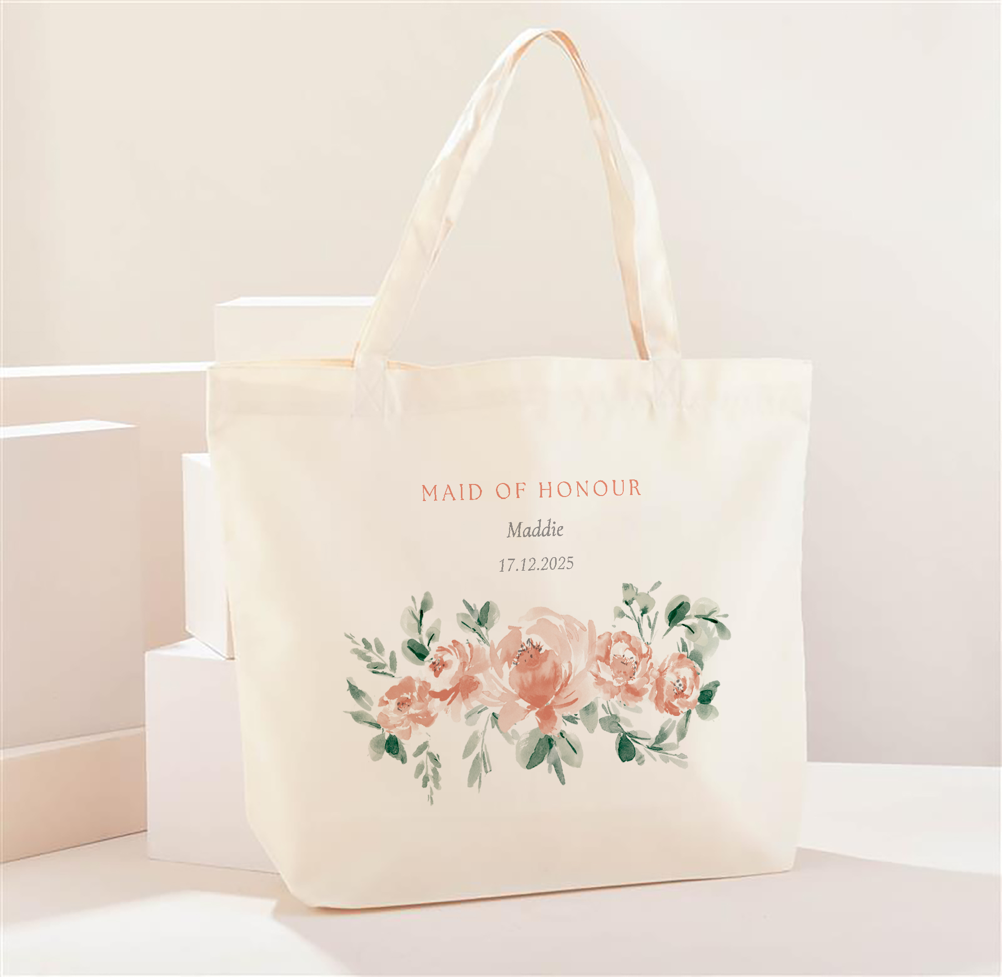 Personalised Maid of Honour Floral Design Tote Bag