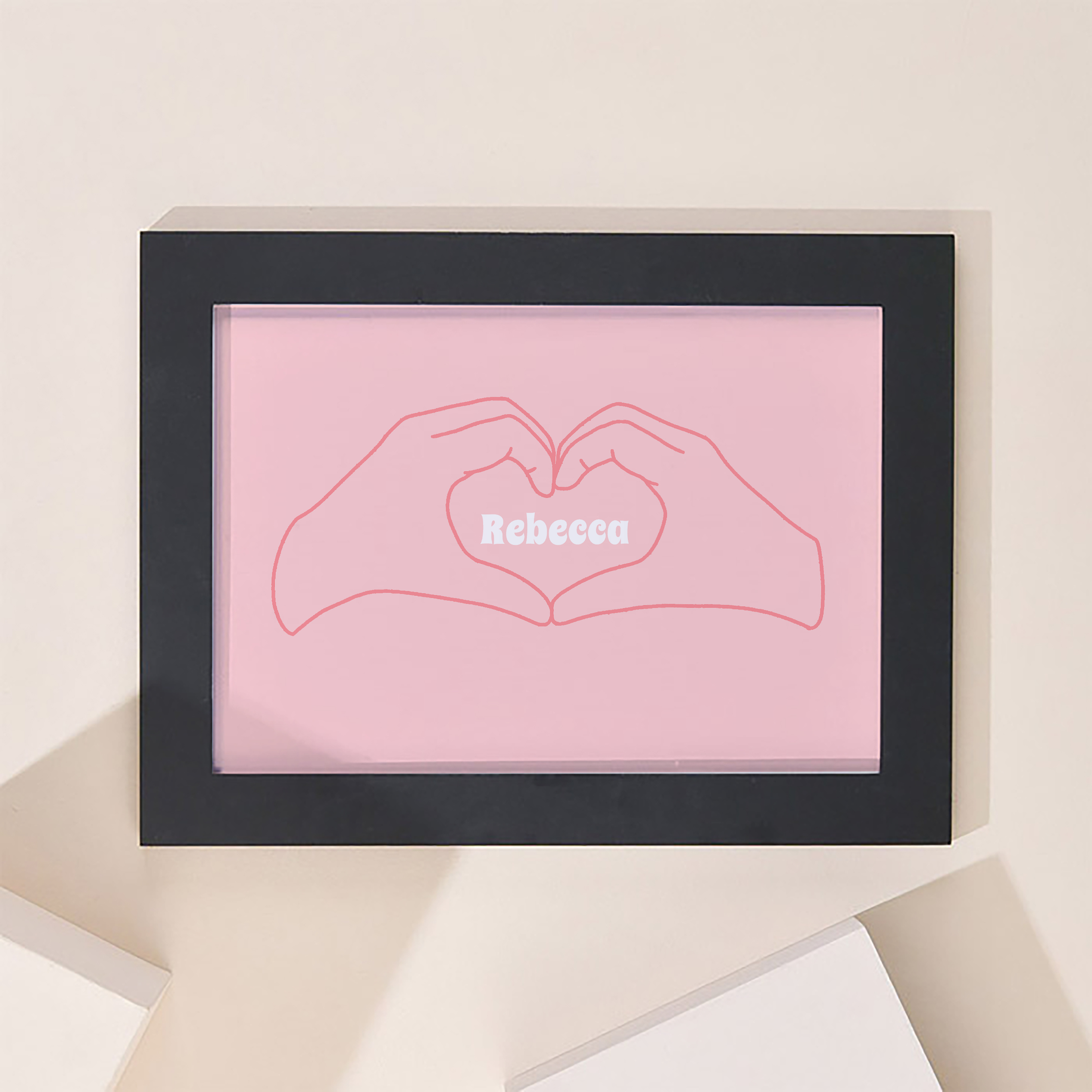 Personalised Pink Hand Heart Framed Print