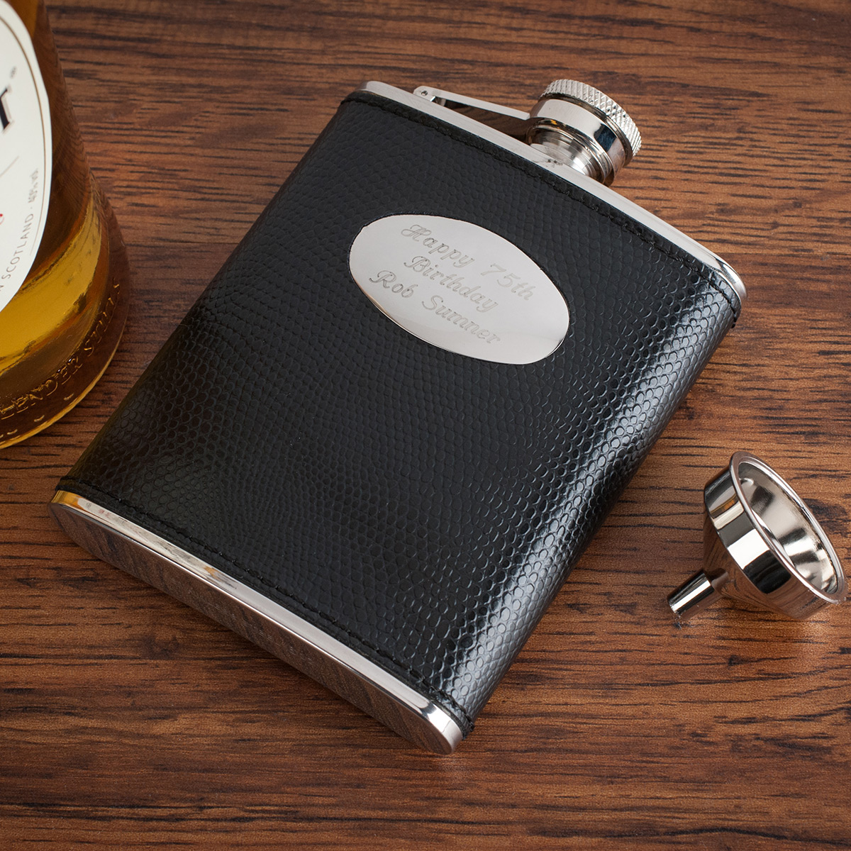 Engraved Leather Hip Flask & Gift Box