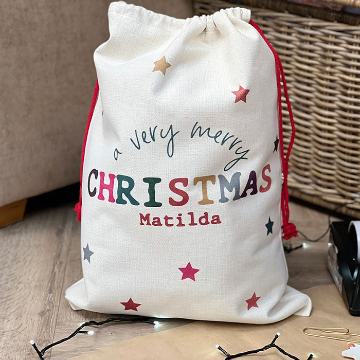 Personalised Colourful Christmas  Sack