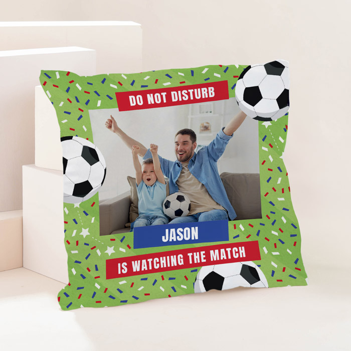 Personalised Photo Upload Cushion - Watching the Football Match