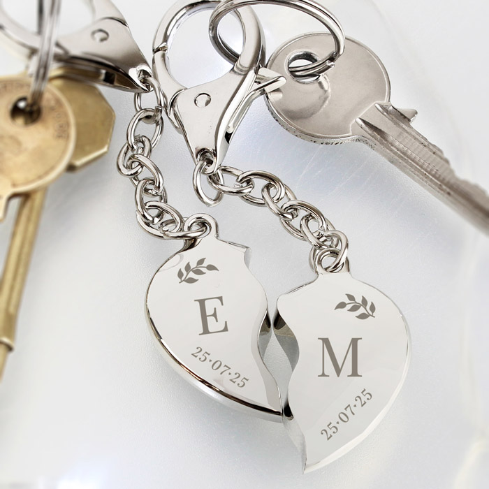 Personalised Two Part Heart Keyring Set