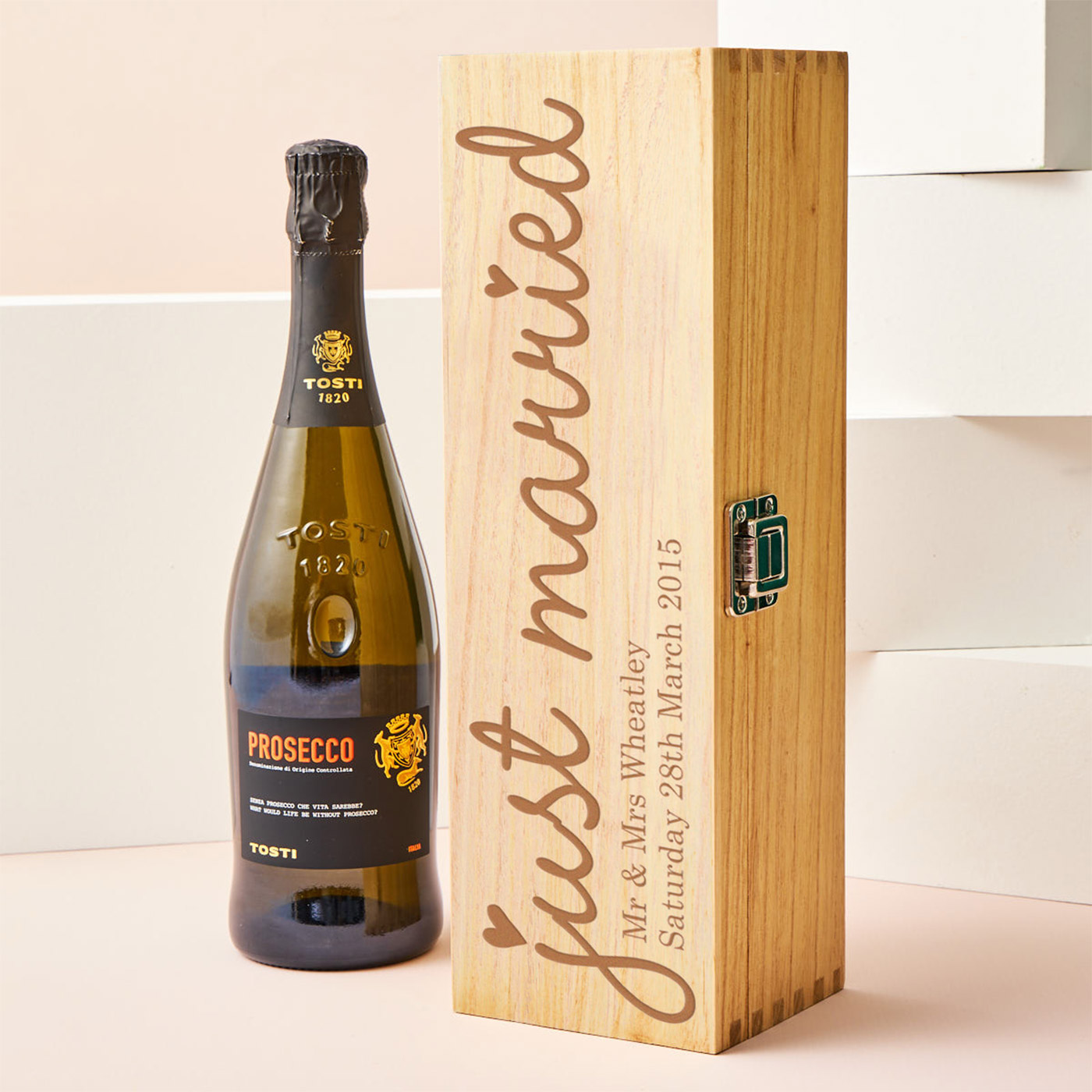 Engraved Wooden Box With Luxury Prosecco - Just Married